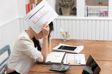 Business and finance concept of office working, Businesswoman discussing sale analysis Chart