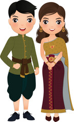  Wedding invitation card the bride and groom Thai cute couple cartoon for event celebration 