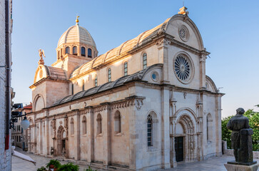 Fototapeta na wymiar Catholic Cathedral in Sibenik city, Croatia, cityscape