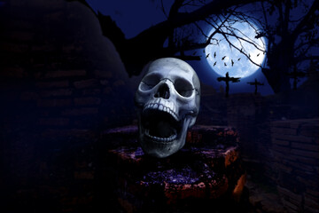 Skull on the Moon Rock Halloween night	
