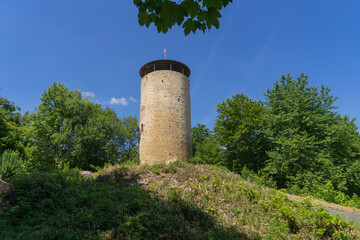Ruin tower of castle Loewenstein near the german city called Bad Zwesten