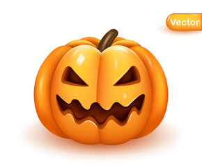 Bright orange vector realistic pumpkin isolated on white background. Vector illustration.