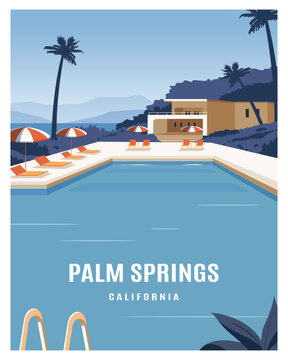 summer in palm springs california travel poster vector illustration with minimalist style.