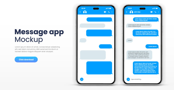 Message smartphone template. Mobile chatting sms app template bubbles. Message bubbles chat on smartphone icons. Phone chatting sms template bubbles. Isolated smartphone m