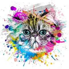 Deurstickers abstract colorful cat muzzle illustration, graphic design art © reznik_val