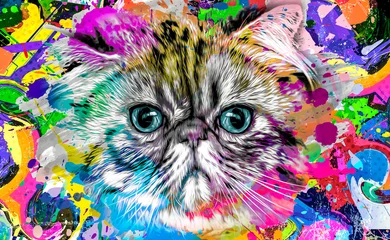Outdoor kussens abstract colorful cat muzzle illustration, graphic design art © reznik_val