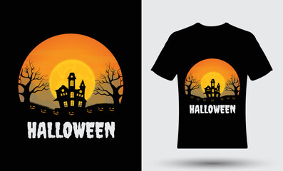 Halloween t shirt design with hunter house