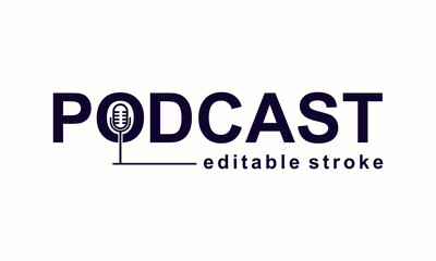 Podcast logo concept. Webcast logo design for radio or broadcasting. Studio desktop microphone icon with podcast text