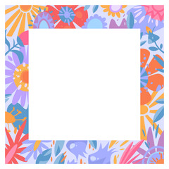 Fototapeta na wymiar Vector photo frame with stylized cute flowers in soft colors
