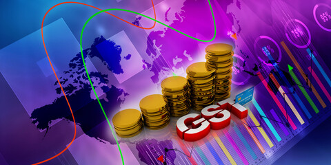 3d rendering Stock market online business concept. business Graph with gold coin and gst
