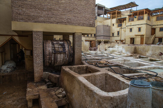 interior details of a tannery in morocco