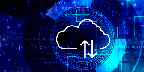 2d illustration Cloud with uploading downloading arrow 