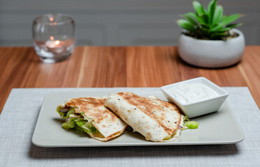 Grilled Tortilla With Chicken And Fresh Vegetables
