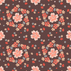 Vector floral seamless pattern in pink brown tone, background for fabric design, wallpaper, wrapping paper, gift wrap, print covers
