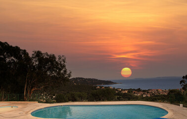 poolside in Le Lavandou, French Riviera, Var, France