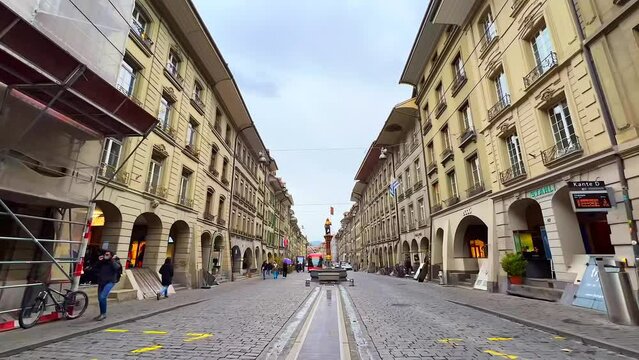 Timelapse walk down Kramgasse Street of old Bern, Switzerland