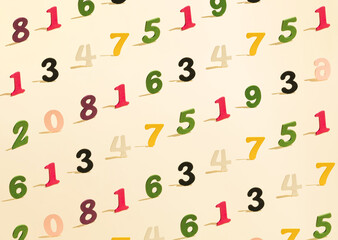 Pattern colored wooden numbers on beige background.