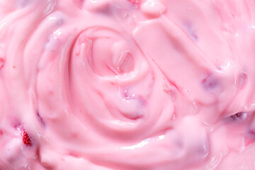 texture yoghurt flavored strawberry,Strawberry ice cream texture. Summer food concept, copy space, top view. Sweet yogurt dessert or berries ice-cream background