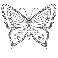  hand-drawn butterfly, black and white coloring, contour drawing for design,