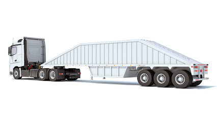 Heavy Truck with Bottom Dump Trailer 3D rendering on white background