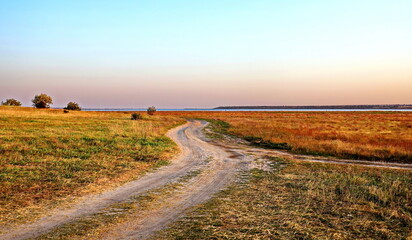 Landscape views coastline and water surface of the Tiligul lake before sunset. Nature of Ukraine, 2019. 