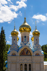 Fototapeta na wymiar Karlovy Vary, Czech Republic - Aug 7, 2022, Orthodox Church of St. Peter and Paul