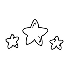 Hand drawn doodle set of stars icon. Vector sketch illustration of black outline celestial body, starfish for print, coloring page, kids design, logo