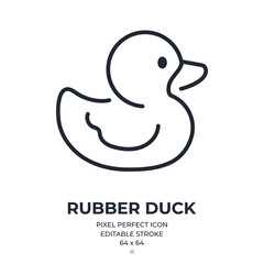Rubber duck editable stroke outline icon isolated on white background flat vector illustration. Pixel perfect. 64 x 64.