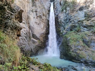 Fototapeta na wymiar Isollaz waterfall in the Aosta Valley, hike in Italy