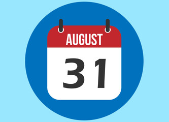 31 August blue calendar vector. Calendar august with circle in background clear.