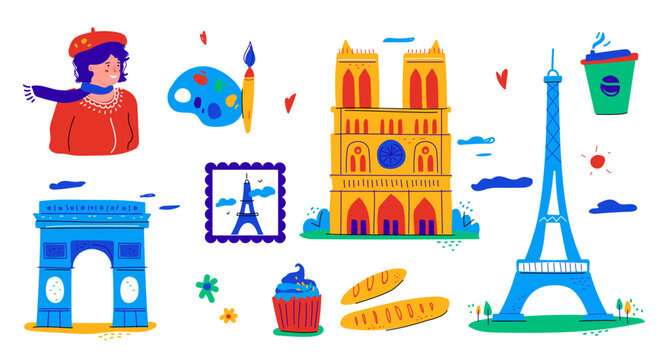 France holidays and tourism - flat design style illustration set