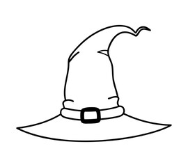 Witch doodle hat isolated. Outline hand drawn hat. Vector halloween illustration