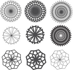 Vector texture or background of repetitive figures and shapes that make up ornamental circles. - obrazy, fototapety, plakaty