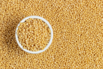 Coarse organic groats couscous. Top view.