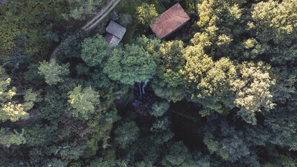 Aerial view at sunset, of the well known and touristic waterfall called 