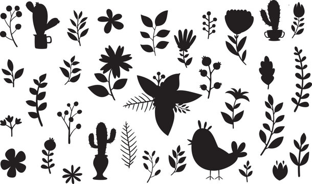 Beautiful floral elements isolated Vector Silhouettes