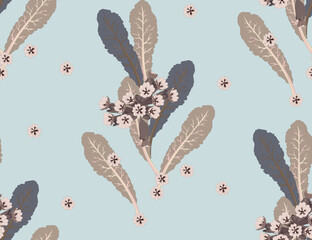 Flowers and leaves in vintage style, seamless pattern	