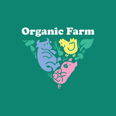 ORGANIC FARM LOGO WITH PIG COW AND CHICKEN