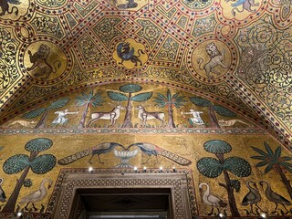 Fototapeta na wymiar Beautiful Byzantine style mosaics in the Norman Palace in Palermo, Sicily
