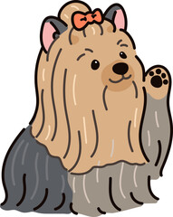 Simple and adorable Long Haired Yorkshire Terrier illustration waving