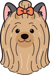 Simple and adorable Long Haired Yorkshire Terrier illustration front head