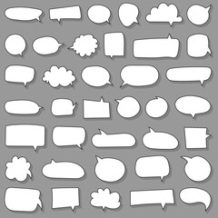 Obraz premium Collection of empty comic speech bubbles with halftone shadows, hand drawn retro cartoon stickers, pop art style, vector illustration.