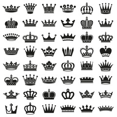 Medieval royal crown queen monarch king lord silhouette icons set vector isolated illustration.