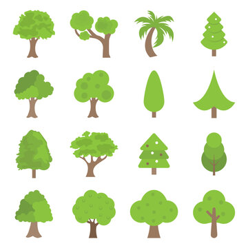 Collection of flat trees Icon, can be used to illustrate any nature or healthy lifestyle topic.
