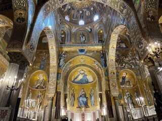 Beautiful Byzantine style mosaics in the Palatine Chapel in Palermo, Sicily