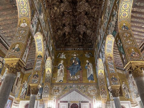 Beautiful Byzantine style mosaics in the Palatine Chapel in Palermo, Sicily