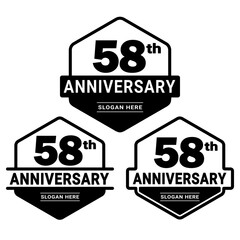 58 years anniversary celebration logotype. 58th anniversary logo collection. Set of anniversary design template. Vector and illustration. 
