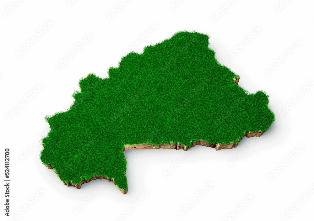 Wall mural 3d rendering of the grassy burkina faso map topography isolated on a white background