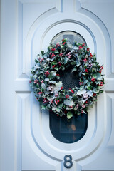 Christmas Wreath on a front door number 8