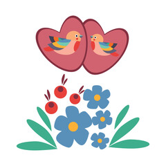 Cute postcards and posters for the holiday of love, hearts, birds, flowers. Background for the design of a composition of posters, postcards, stickers, decor, greetings. vector posters with flowers. 